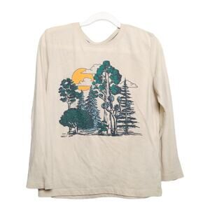 Old Navy Boys Size 8 Long Sleeve Forest Graphic T-Shirt Cream - Play Condition